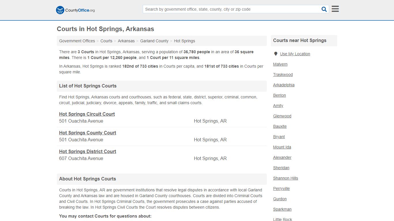 Courts - Hot Springs, AR (Court Records & Calendars) - County Office